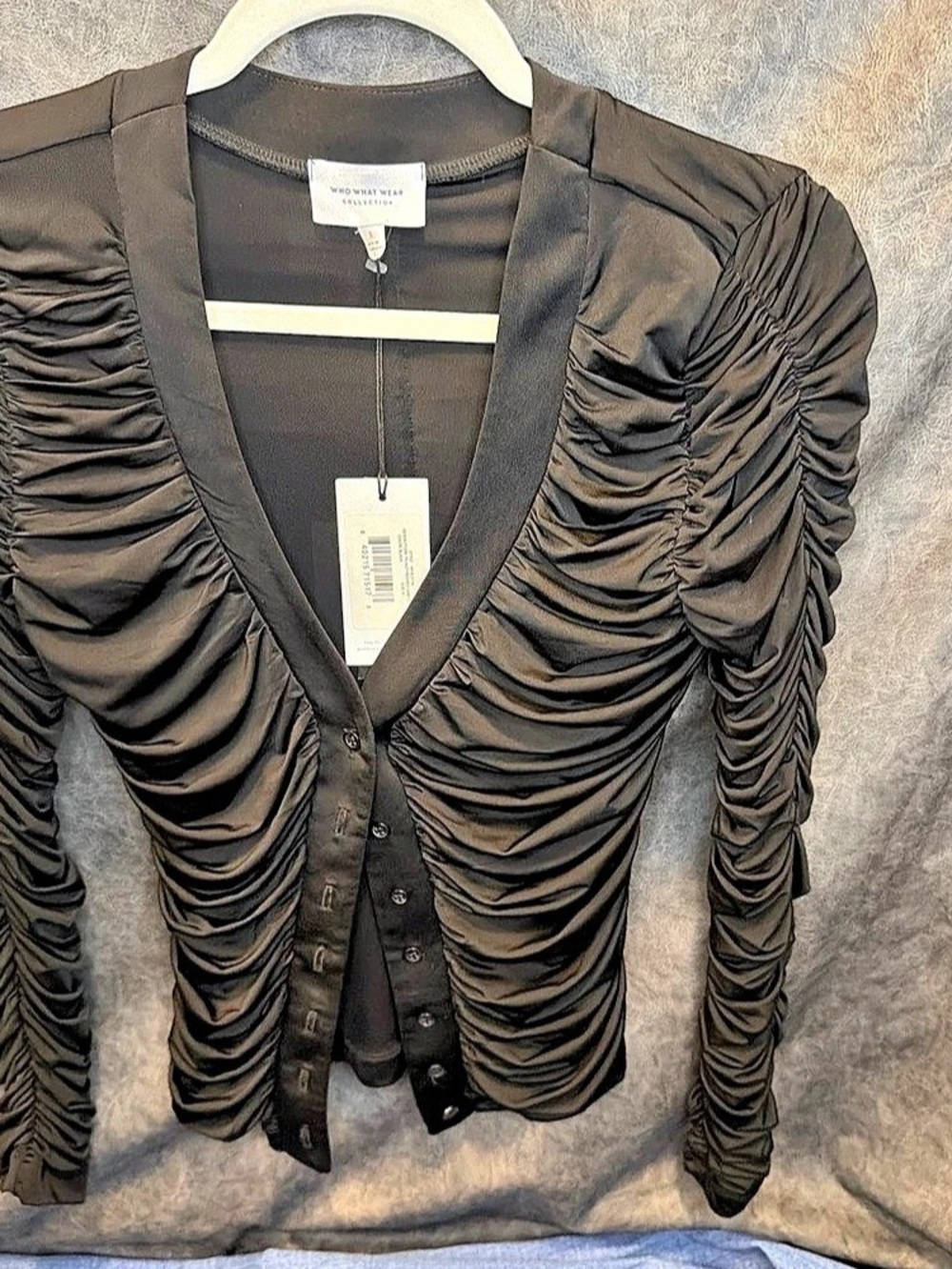 Who What Wear Ruched Long Sleeve Blouse in Black NWT